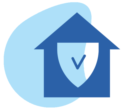 House icon with blue shield and check mark.