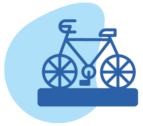Blue bicycle icon on a light background.