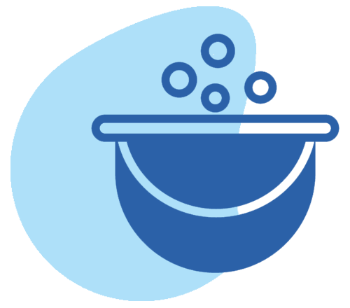 Icon of a bowl with bubbles, symbol of cleanliness.