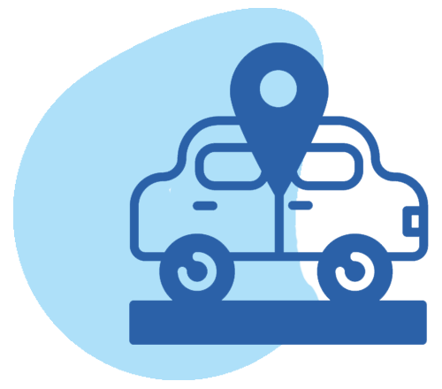 Icon of a car with a blue pin.
