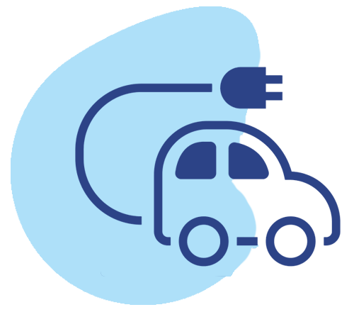 Icon of an electric car with plug.
