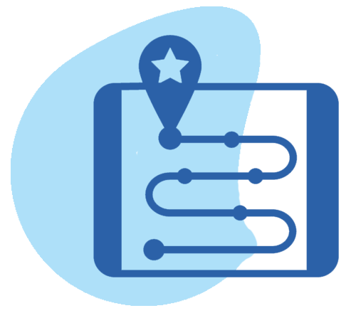 Navigation icon with path and star.